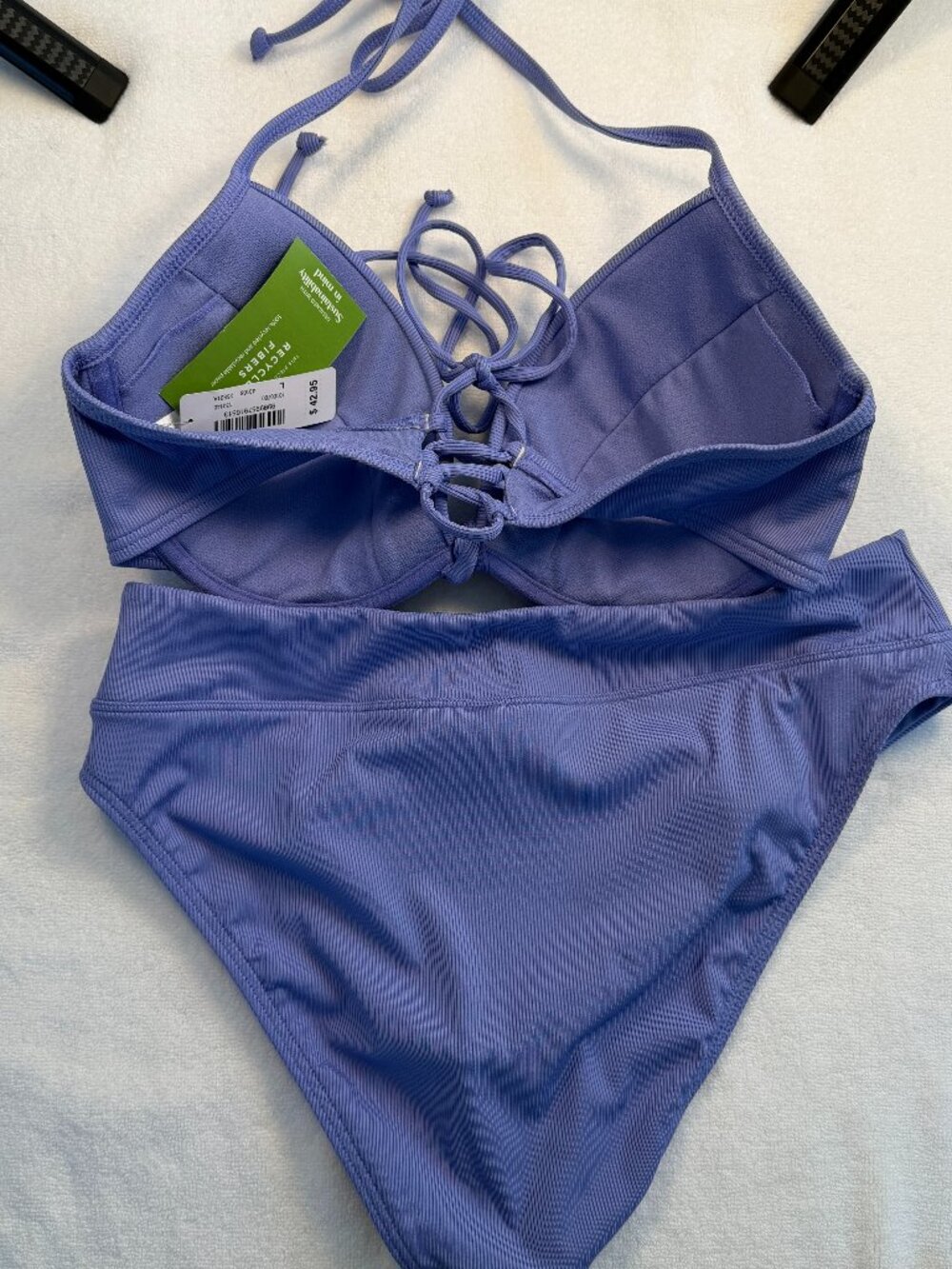 NWT Ribbed Bikini Set Purple Lavender Two Piece Swimsuit Womens Adjustable Top - Picture 4 of 5